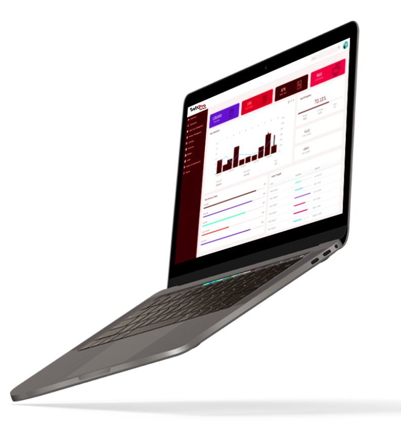 Business management solution dashboard shown on a laptop